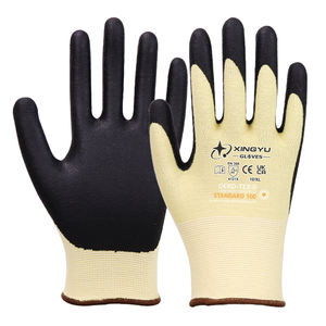 XINGYU grosir pabrik sarung tangan lapisan nitril Latin <span class=keywords><strong>Kevlar</strong></span> sarung tangan kerja busa asli hitam antiselip untuk konstruksi keselamatan - Product Image 1