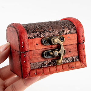 Boîtes à Bijoux en Bois Vintage Petit Coffre au Trésor Anneaux en Bois Cas avec Serrure pour Stockage - Product Image 6
