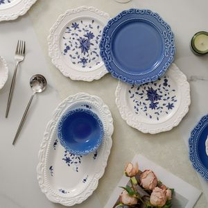 New Product Hot Sale Blue White Stoneware Ceramic Dinnerware <b>Sets</b> Durable <b>Microwave</b> Safe Dishwasher Safe Eco Friendly Wholesale - Product Image 4