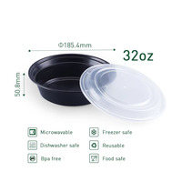 Contenants alimentaires ronds en plastique PP de 32 oz, compatibles micro-ondes, pour emporter, avec couvercles, vente en gros