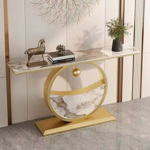 Nueva Llegada, Mesa de Consola Elíptica Dorada al por Mayor de China, Mesa de Entrada con Tapa de Mármol y Acero Inoxidable - Product Image 1