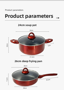 Juego de 10 Piezas de Utensilios de Cocina Antiadherentes, Juego de <span class=keywords><strong>Ollas</strong></span> Rojas para el Hogar, Juego de Olla para Leche, Olla para Sopa, Sartén con Tapa de Vidrio - Product Image 4