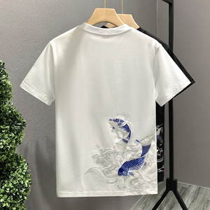 Maglietta Estiva da Uomo con Scollo a O, Ricamo Animale, Stile Cinese, Manica Corta, Viscosa ad Asciugatura Rapida 180-200g/m, Casual Trendy 2026 - Product Image 2