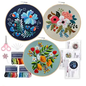 Kit de pratique de points de broderie de fleurs, kit de broderie pour débutants avec motifs de broderie, kit de broderie à la main pour enfants