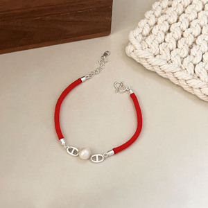 S925 Sterling Silver Pearl <b>Bracelet</b> <b>Red</b> Rope Woven Women's Everyday Wear Fine String Jewelry - Product Image 3
