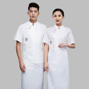 Divisa <span class=keywords><strong>da</strong></span> Chef FUYI Unisex a Maniche Corte Estiva Leggera Traspirante in Poliestere/Cotone Twill Giacca <span class=keywords><strong>da</strong></span> Chef per Ristorante e <span class=keywords><strong>Bar</strong></span> - Product Image 5