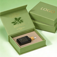 Boîte cadeau rigide écologique personnalisée, impression feuille de plante dorée, finition mate, fermeture magnétique, insert en EVA pour huile essentielle ou sérum