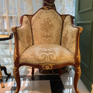 Sillón de lectura y ocio de madera noble, tapizado de felpa con tapicería de <span class=keywords><strong>damasco</strong></span>, con decoración dorada elaborada y tallada, estilo tradicional para salón de mansión - Product Image 1