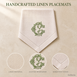 Serviette de table en lin brodée monogramme, bord festonné, broderie mariage, 100% lin, set de table - Product Image 3