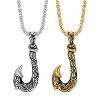 Desain Kail Ikan Antik Hitam Vintage Berukir untuk Pria, Kalung Liontin Fashion dari Baja Tahan Karat.