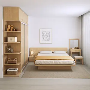 Wooden Furniture Apartment Bedroom Furniture Set MDF Queen King Size Bed Wardrobe Japanese Style Bedroom Furniture Set