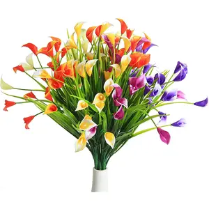 Bunga buatan calla lily tanaman palsu, bunga dekorasi tahan UV dalam ruangan dan luar ruangan