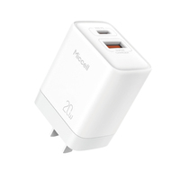 Chargeur rapide Miccell 20W PD USB-C USB-A double port compact pour iPhone Android, idéal pour les voyages