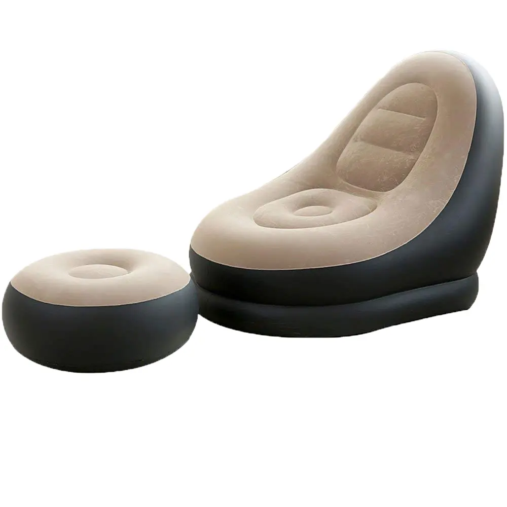 Mobilier moderne PVC gonflable simple remplissage d'air flocage Mobilier de salon lounge canapé chaise avec repose-pieds canapé-lit marron