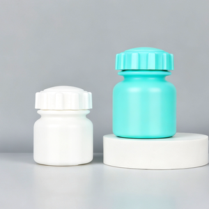 Flacon en plastique de 80 ml et 100 ml, bleu et blanc, pour compléments alimentaires, médicaments, vitamines, avec bouchon anti-dérapant et sécurité enfant. - Product Image 3