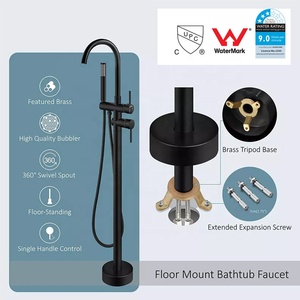 Grifo de ducha de pie para bañera, negro mate, de alto caudal, con ducha de mano y mezclador LY-18103 T - Product Image 1
