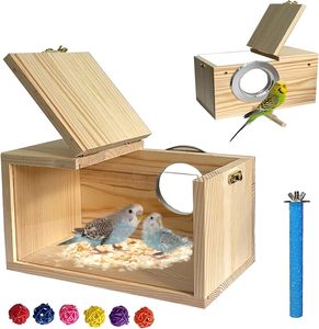 Bằng Gỗ Parakeet Hộp Bằng Gỗ <span class=keywords><strong>Parrot</strong></span> Nest Chăn Nuôi Hộp Với Perch Bird Nhà Cho Lồng Thích Hợp - Product Image 1