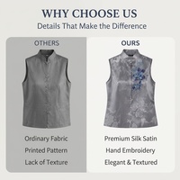 Nouveau gilet sans manches de style chinois en soie satinée véritable pour femme, avec boutons grenouillères brodés à la main, idéal pour les banquets et les soirées.