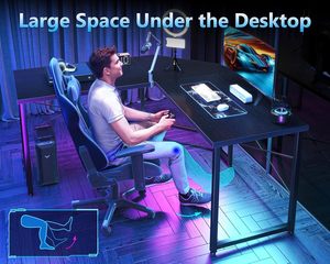 Escritorio de juegos con luces LED RGB ajustables personalizadas, <span class=keywords><strong>Mesa</strong></span> de Metal y madera, <span class=keywords><strong>mesa</strong></span> de ordenador para jugadores de PC con portavasos de superficie de carbono - Product Image 3