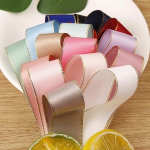 Trend Top Sell Custom 1inch Double Side Floral Polyester Gold Yarn Edged Satin <b>Ribbon</b> Spool 100yards/roll Valentine's Day Gift - Product Image 4