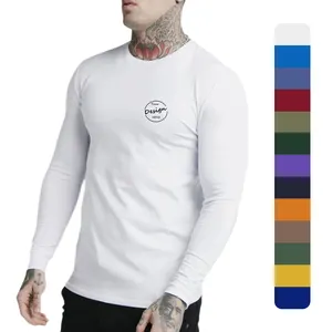 Camiseta de manga larga de LICRA de algodón liso en blanco para hombre de alta calidad con diseño personalizado, logotipo de diseño de impresión bordado