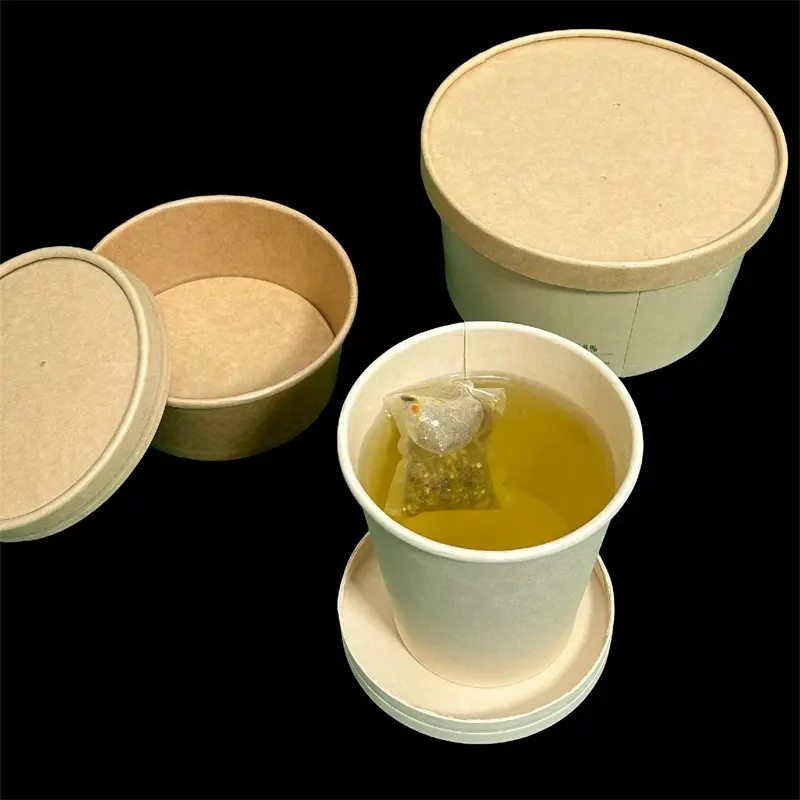 Forno microondas resistente a óleo pp descartáveis biodegradáveis embalagens Take Away Food Containers Kraft Paper Sopa Tigelas com tampas