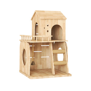 Arbre à <span class=keywords><strong>chat</strong></span> multifonctionnel à double niveau en bois massif avec <span class=keywords><strong>échelle</strong></span> en corde de chanvre <span class=keywords><strong>pour</strong></span> petits appartements, idéal <span class=keywords><strong>pour</strong></span> les chatons et les chats âgés - Product Image 1
