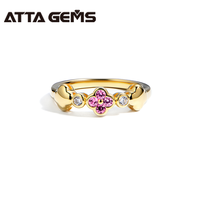 ATTA Luxus Kleeblatt Silberring mit Laborgezüchteten Rosa Blauen Saphiren Rhodium Champagner-Gold Plattiert OEM ODM Dropshipping