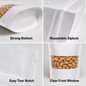 Bolsas de Papel Kraft Blancas Reutilizables de Alta Calidad con Ventana y Logotipo Personalizado, Diseñadas para Alimentos, Dulces y Bocadillos OEM/ODM - Product Image 3