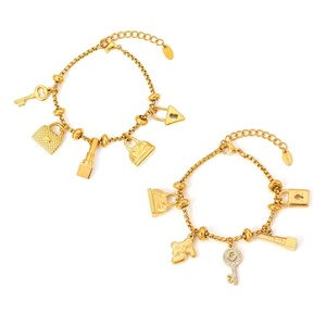 Ladies Vintage Glossy Polished Jewelry <b>Bracelet</b> Tarnishproof 18K <b>Gold</b> PVD 316L Stainless Steel Replaceable Charms <b>Bracelet</b> - Product Image 2