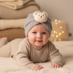 Neue Europäische und Amerikanische Plüsch-Babymütze, Niedliche Einfarbige Bären-Kindermütze, Herbst- und Winter-Warme Säuglingsmütze - Product Image 1