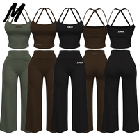 Ensemble deux pièces Milady ODM personnalisé avec logo, pantalon large à dos croisé pour femme, couleur unie, respirant, écologique, vêtements de sport décontractés
