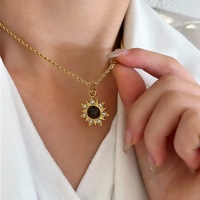 Kalung Liontin Mata Harimau Gaya Sporty Musim Gugur/Dingin Wanita, Liontin Bunga Matahari, Rantai Bambu Mewah Ringan, Tahan Luntur