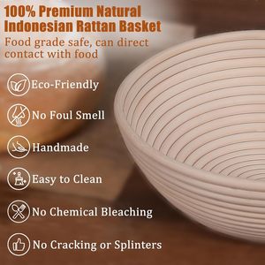 Kits personalizados de fermentación de masa madre: Cesta de mimbre indonesio para fermentación de pan con forros, batidor de masa, raspador y cepillos. - Product Image 3