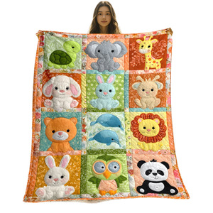 Couverture en peluche Raschel à motif d'animaux de dessin animé, matelassée, rectangulaire, écologique, lavable en machine, pour une utilisation à la maison en toutes saisons - Product Image 5