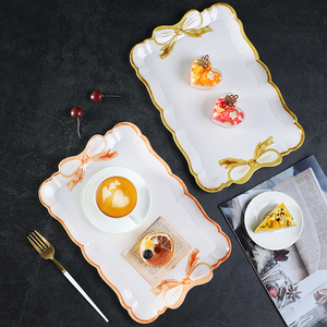 Bandeja de Resina Cuadrada para Exhibición de Joyas, Decorativa, Blanca, con Lazo, para Té de la Tarde, Frutas y Pasteles - Product Image 4