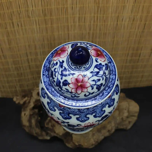 Chất lượng giá rẻ Giá mới nhất sản phẩm truyền thống sơn màu xanh trắng đền gốm Jar hoa màu đỏ mô hình sứ gừng Jar - Product Image 4