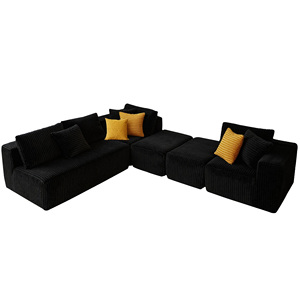 Ensemble de canapé modulaire convertible en forme de U, 132 pouces, 4 places, avec chaise longue réversible, tissu en velours côtelé rayé noir - Product Image 6