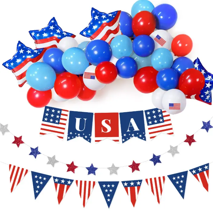 미국 국기 디자인 라텍스 풍선 화환 아치 교수형 스타 배너 페넌트 미국 7 월 4 일 독립 기념일 파티 장식