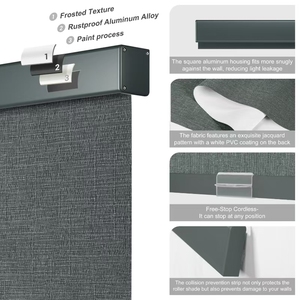 Rèm cuốn cản sáng 100% cho cửa sổ, rèm cuốn không dây với khả năng chống tia UV, chất liệu vải Jacquard, cách nhiệt, làm tối phòng - Product Image 2