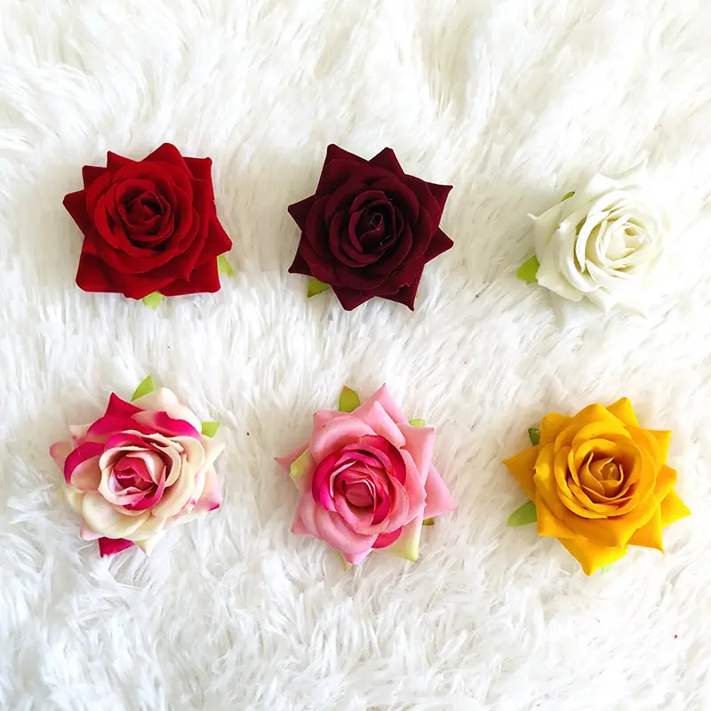 Hot Sale Artificial Silk Rose Petals Decorative Flowers Velvet Rose Head For Home Decoration And Cloth Accessories