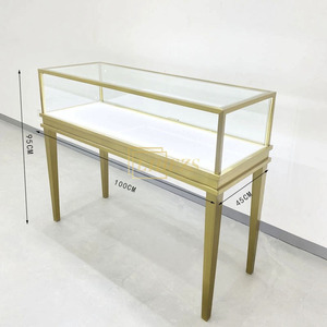 Modis Stainless Steel toko perhiasan furnitur lampu LED berlian pajangan perhiasan konter dengan kaca kayu Showcase - Product Image 6