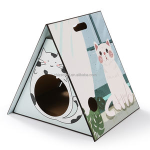 Groothandel Moderne Stijl Opvouwbare Kartonnen Kattenhuis Robuust Duurzaam Tentvormig Kattenkrabpaal Ecologisch Karton BSCI - Product Image 6