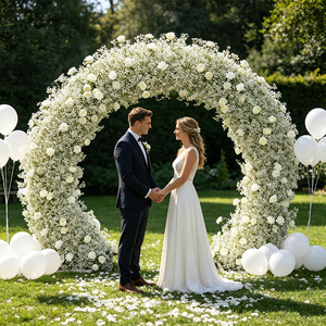 Arco Floral Redondo de Rosas Blancas Densas, Realistas, de Seda, Marco de Flores Artificiales para Bodas y Tableros de Bienvenida de Graduación - Product Image 2