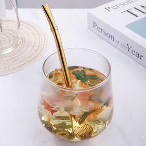 304 Stainless Steel Filter Straw Spoon Double Ring Reusable <b>Tea</b> <b>Infuser</b> For Milk <b>Tea</b> Coffee Juice Stirring Spoon - Product Image 3