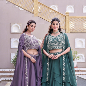 Lehenga Choli traditionnel brodé pour femme, longueur ras du sol, tenue de mariage, polyester, coupe ample, style ethnique Inde Pakistan - Product Image 4