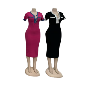 2025新款现货针织拼布口袋刺绣纯色休闲透气夏季女装长裙- - Product Image 5