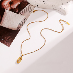 Stainless Steel <b>Titanium</b> Necklace Hexagon Pendant 18k Gold Plated Zircon Clavicle <b>Chain</b> For Women Party Fashion Jewelry - Product Image 3