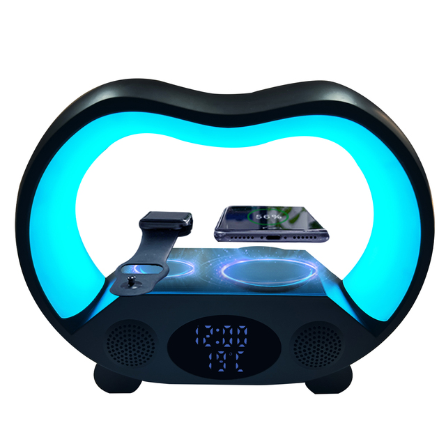 New Design New Arrival Multi-function 15W Blue Tooth RGB Alarm Clock Light Gift Smart Speaker Mobile Charging Station