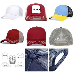 شعار مخصص 6 لوحات سادة سادة قبعة سائقي الشاحنات التطريز ، قبعات سائقي الشاحنات المخصصة - Product Image 4